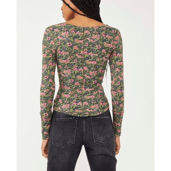 🎉LAST CHANCE🎉 NWT Free People Ciara Printed Layering Top / Olive Combo - Picture 4 of 7